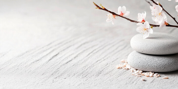 Elegant Zen-themed mockup template featuring minimalist decor Tranquil atmosphere wellness meditation oriental nature-inspired design. Event, placard. Web banner. Space for text. Generative Ai content