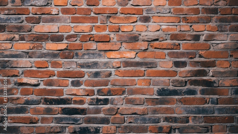 Aufkleber textured red and brown brick wall background with uneven mortar joints, displaying a rustic and aged