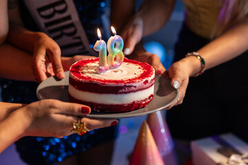18th Birthday Celebration With Red Velvet Cake and Candles