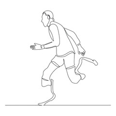 Continuous line of male amputee athlete runner with prosthetic legs run with motivation and passion competition. Single sketch drawing vector illustration 