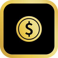 Gold Dollar Coin Icon Square Rounded Icon with Golden and Black Luxury