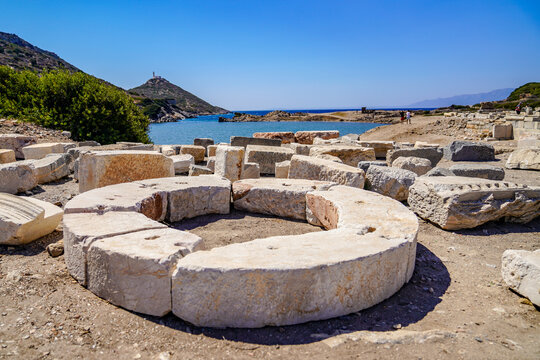 Knidos Ancint City, Mugla, Turkey - August 08 2018: Ruins and archaeological site of Knidos, city of ancient Greece