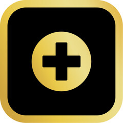 Gold Medical Cross Icon Square Rounded Icon with Golden and Black Luxury