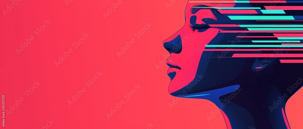 Poster operations of data science in business concept. abstract profile with vibrant colors and digital ele