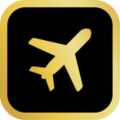 Obraz premium Gold Airplane Icon Square Rounded Icon with Golden and Black Luxury
