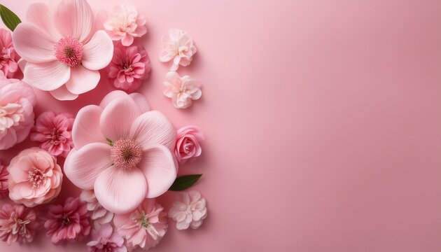pink flowers on pink background with copy space banner design generative ai