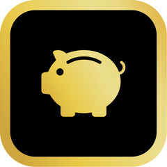Gold Piggy Bank Icon Square Rounded Icon with Golden and Black Luxury 