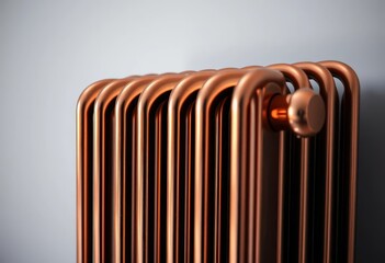 Sleek copper radiator, heating element detail, orange, copper pipe