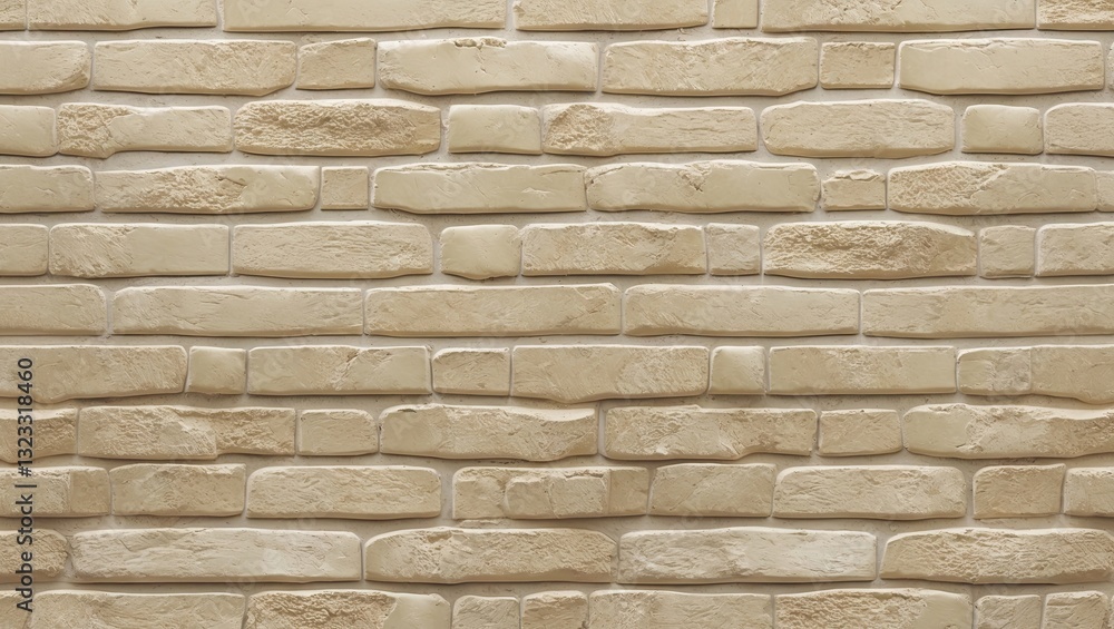 Poster high-resolution beige plastered brick wall texture featuring smooth, uniform bricks with subtle vari