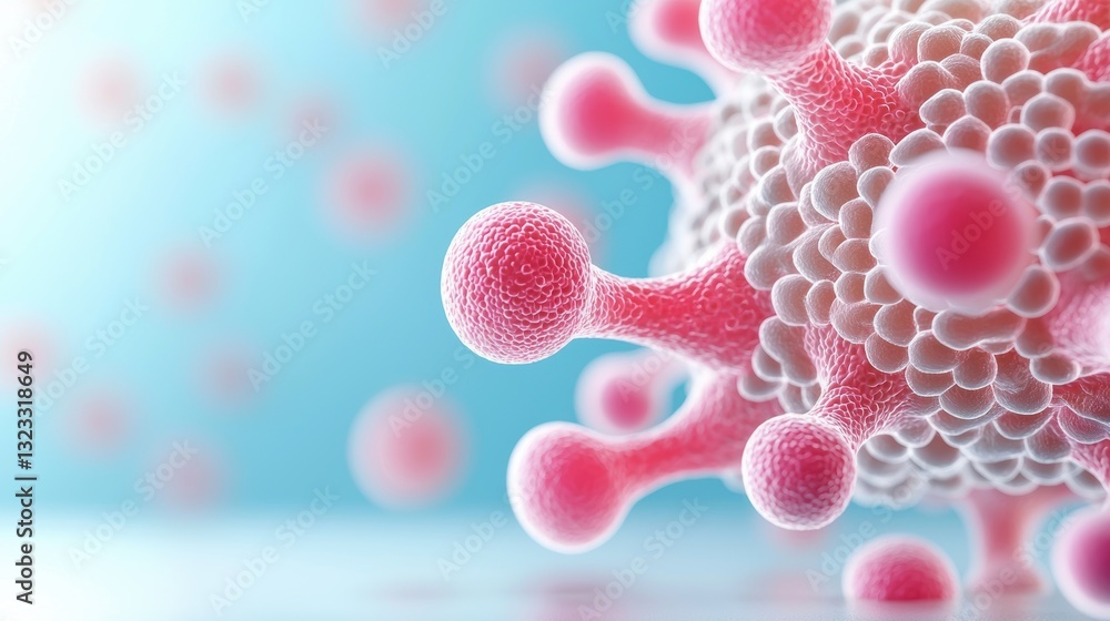 Poster a close-up view of a virus particle, showcasing its intricate structure and vibrant colors against a
