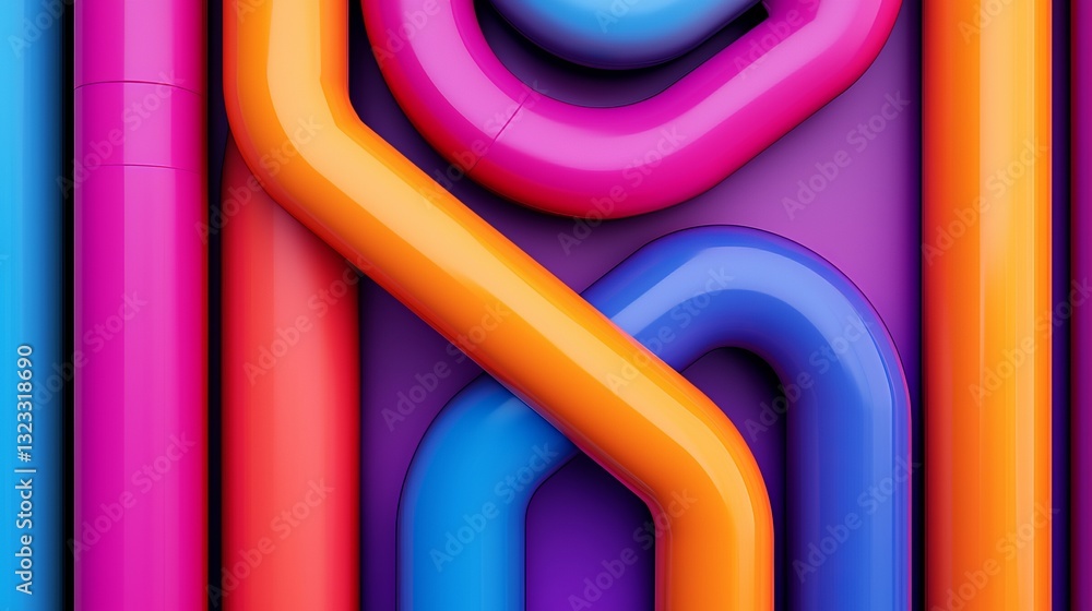 Poster operations of data science in business concept. colorful abstract design with curved tubes on a vibr