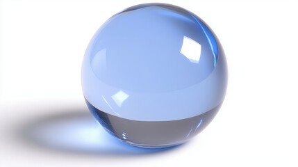 Obraz premium Transparent blue glass sphere reflecting light on a white background with copy space