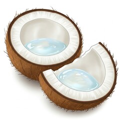 a coconut that is split in two, there is a little coconut water inside. usually it can be used for cooking by making grated coconut and then squeezing it into coconut milk.