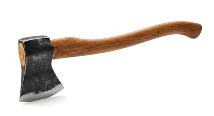 Rustic wooden-handled axe isolated on white background