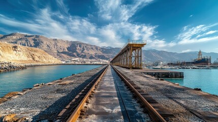Scenic coastal railway track with majestic mountain and ocean view