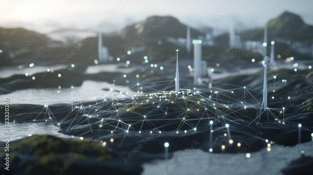 Poster a cutting-edge ai-powered wind farm ensuring efficient energy output for factories