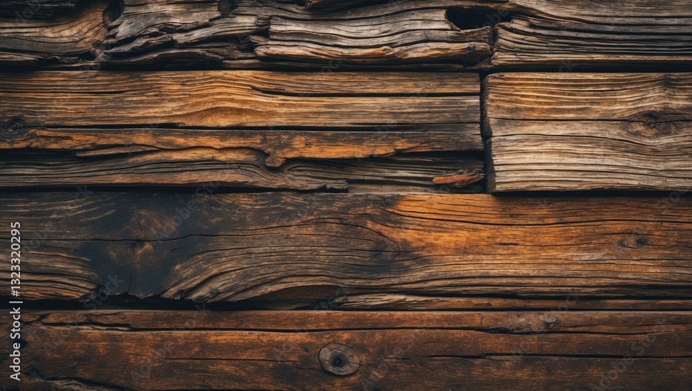 Poster rustic aged wood texture background featuring deep brown and warm amber tones with intricate grain p