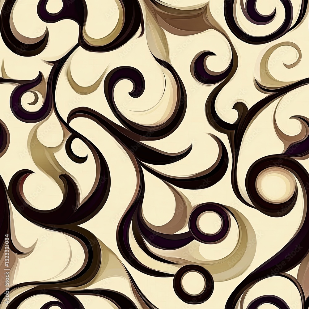 Poster abstract scrollwork chaotic harmony curve seamless pattern design