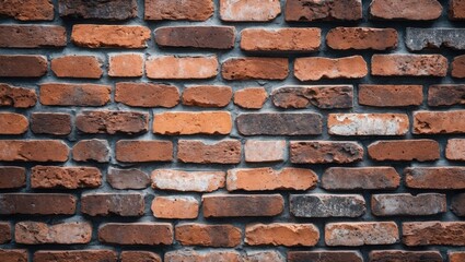 Obraz premium Textured brick wall in warm earthy tones of red and brown, evenly arranged in a staggered pattern, ideal for rustic or industrial backdrops.