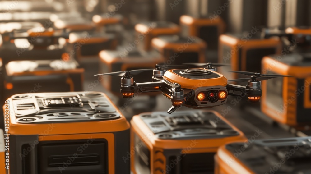 Poster a drone-operated warehouse with autonomous robotic sorting and distribution of products