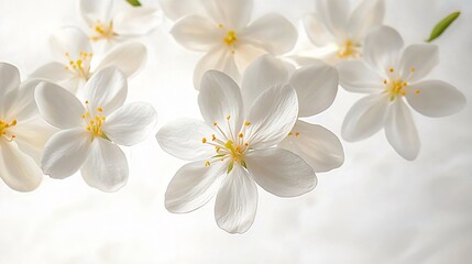 Delicate white jasmine blossoms capture an ethereal atmosphere ideal for minimalist decor, wedding invitations, or spring event themes.