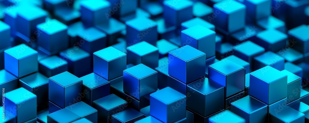 Poster data science in business with predictive modeling concept. abstract blue cubes creating a dynamic, t