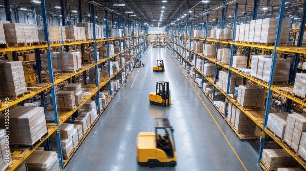 Aufkleber a factory floor with robotic forklifts transporting materials between automated workstations