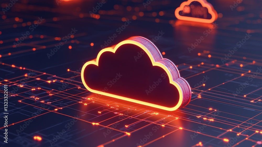 Poster digital literacy and technology analysis concept. digital cloud icon glowing in a futuristic network