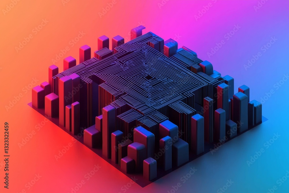 Poster optimization data science in business concept. abstract digital landscape with geometric shapes and 