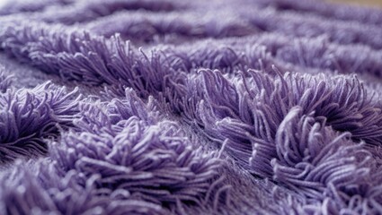 Vibrant violet shag carpet texture with plush fibers prominently displayed in a close-up view highlighting soft and cozy design features