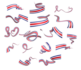 Set Of Different Style Of Costa Rica Wavy Abstract Ribbon Flags On Gray 3d Illustration