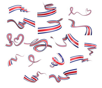 Set Of Different Style Of Costa Rica Wavy Abstract Ribbon Flags On Gray 3d Illustration - Powered by Adobe