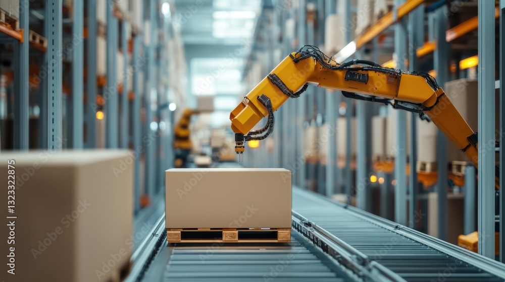 Poster a futuristic automated supply chain with robotic package handling systems