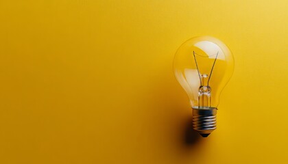 Bright Idea, Inspiration And Creativity Concept. Lit Light Bulb On Yellow Background.