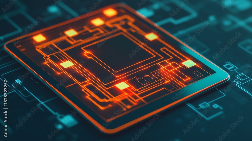 Poster brainstorming for team collaboration tools concept. futuristic circuit board with illuminated compon