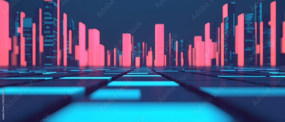 Aufkleber operations of data science in business concept. futuristic cityscape with vibrant neon lights and ge