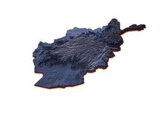 Afghanistan Map Monochromatic Shaded Relief Textured Map With Orange Neon Border 3D Illustration