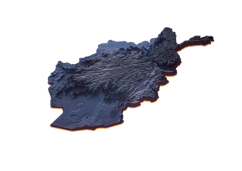 Afghanistan Map Monochromatic Shaded Relief Textured Map With Orange Neon Border 3D Illustration