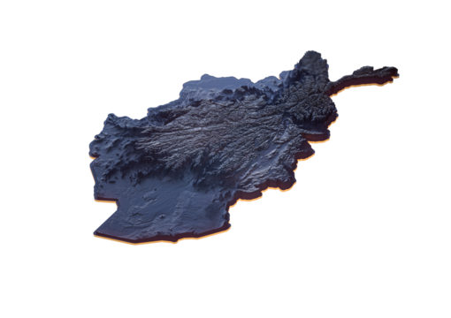 Afghanistan Map Monochromatic Shaded Relief Textured Map With Orange Neon Border 3D Illustration