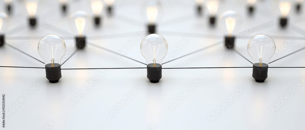 Poster brainstorming for team collaboration tools concept. illuminated light bulbs arranged in a geometric 