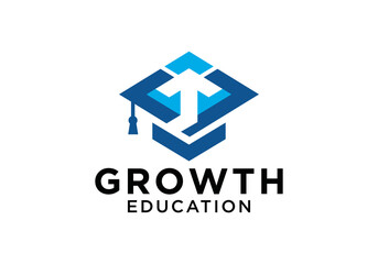 Fototapeta premium Education growth logo, design with graduation cap and academic cap with combination of upward arrow for growth