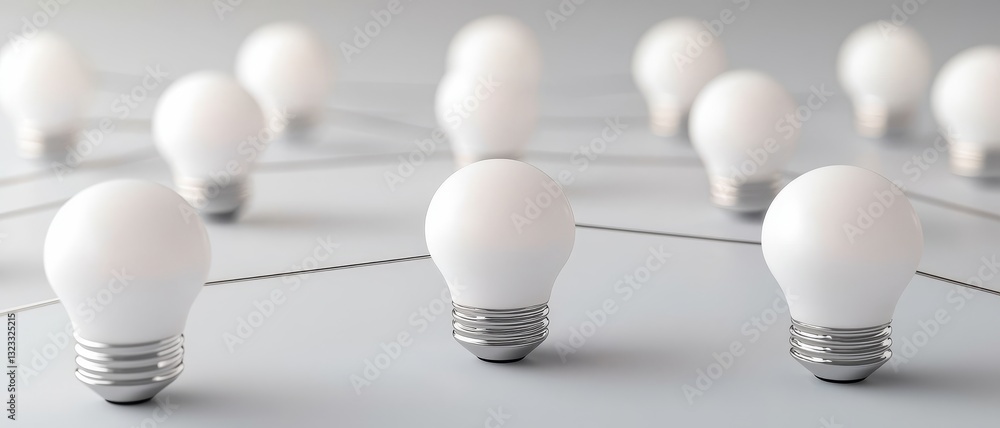 Poster brainstorming for team collaboration tools concept. light bulbs connected by lines, symbolizing idea