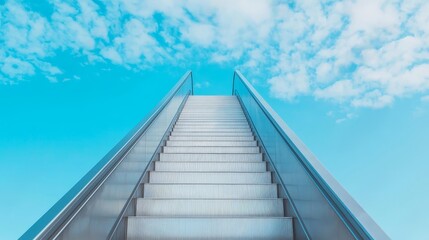 Motivation for entrepreneurship growth mindset concept. Modern architectural structure reaching towards a bright blue sky with clouds.