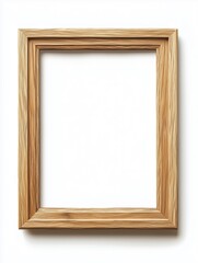 Eye-Level Shot of Light Wood Frame Isolated on White, Empty Space for Art, Photography, Design Element, Mockup Template, Decoration.