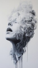 Abstract Monochrome Portrait of a Woman, Dreamy Smoke and Emotion