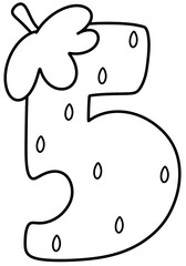 Number 5 outline strawberry design, Hand drawn number for kids, fruit number element png