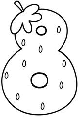 Number 8 outline strawberry design, Hand drawn number for kids, fruit number element png