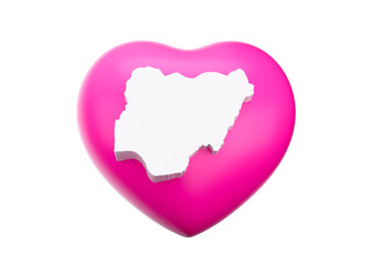Pink Heart With Map Of Nigeria 3d Illustration