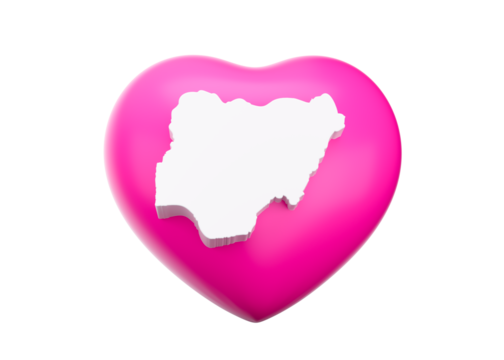 Pink Heart With Map Of Nigeria 3d Illustration