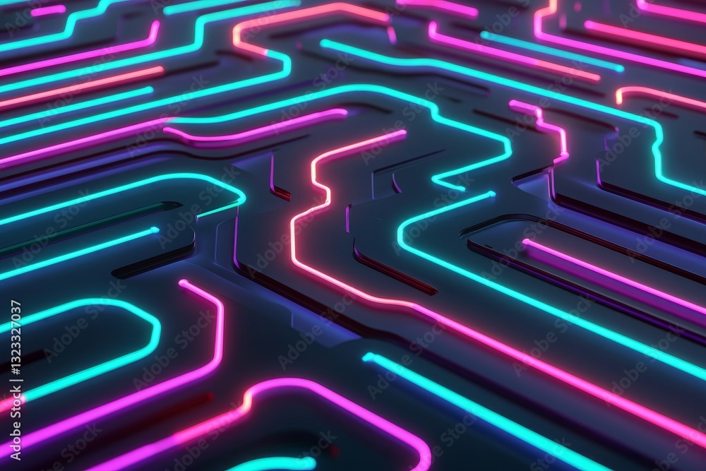 Aufkleber optimization data science in business concept. neon circuit pattern with vibrant blue and pink lines